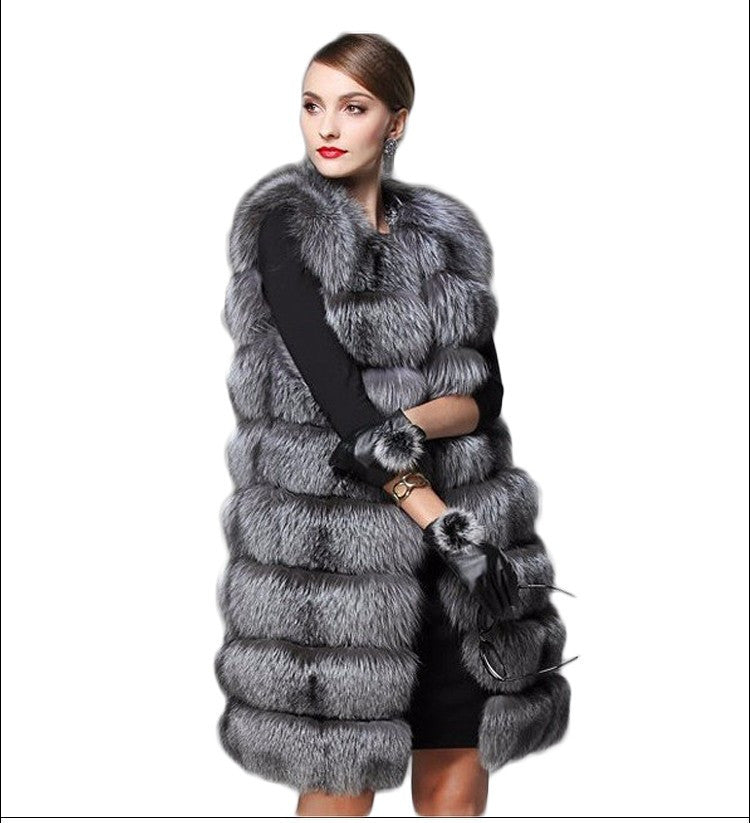 Women Autumn and Winter Faux Furry Vest Patchwork Sleeveless Long Jacket 5