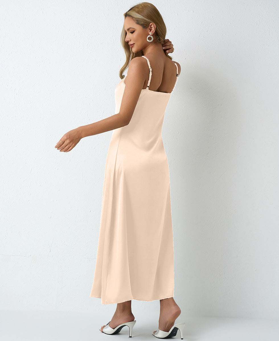 Women Pleated Sleeveless Satin Dress 45