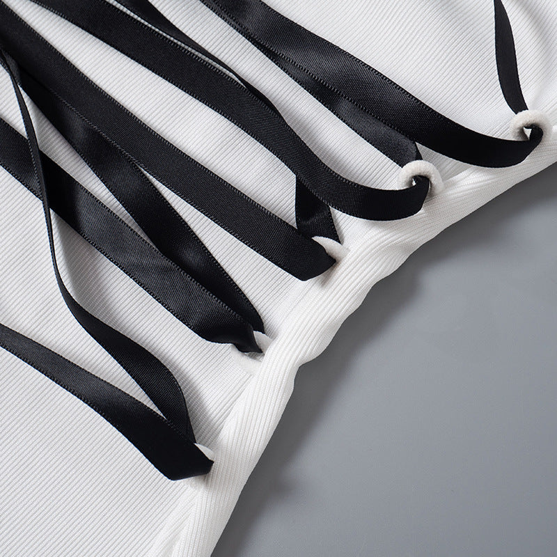 Women's Fall/Winter Bell Bottom Sleeve Lace-Up Slim Fashion Dress 13