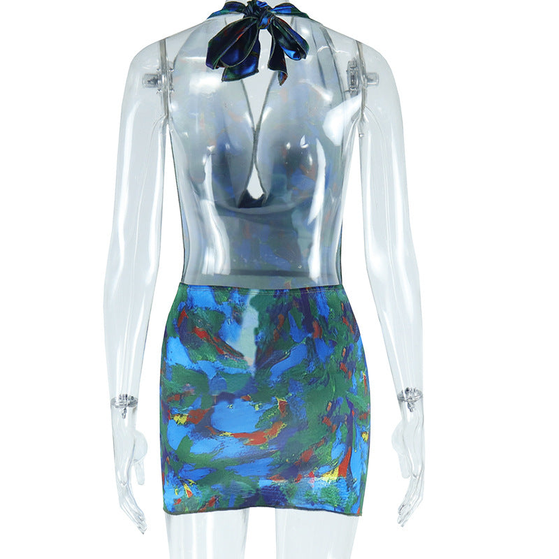 Women printed sexy Halter Neck sleeveless Bodycon dress 11