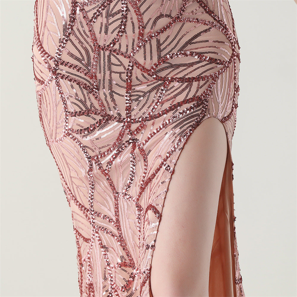 Women One Shoulder Beaded Geometric Sequin Formal Party Prom Wedding Evening Dress 73