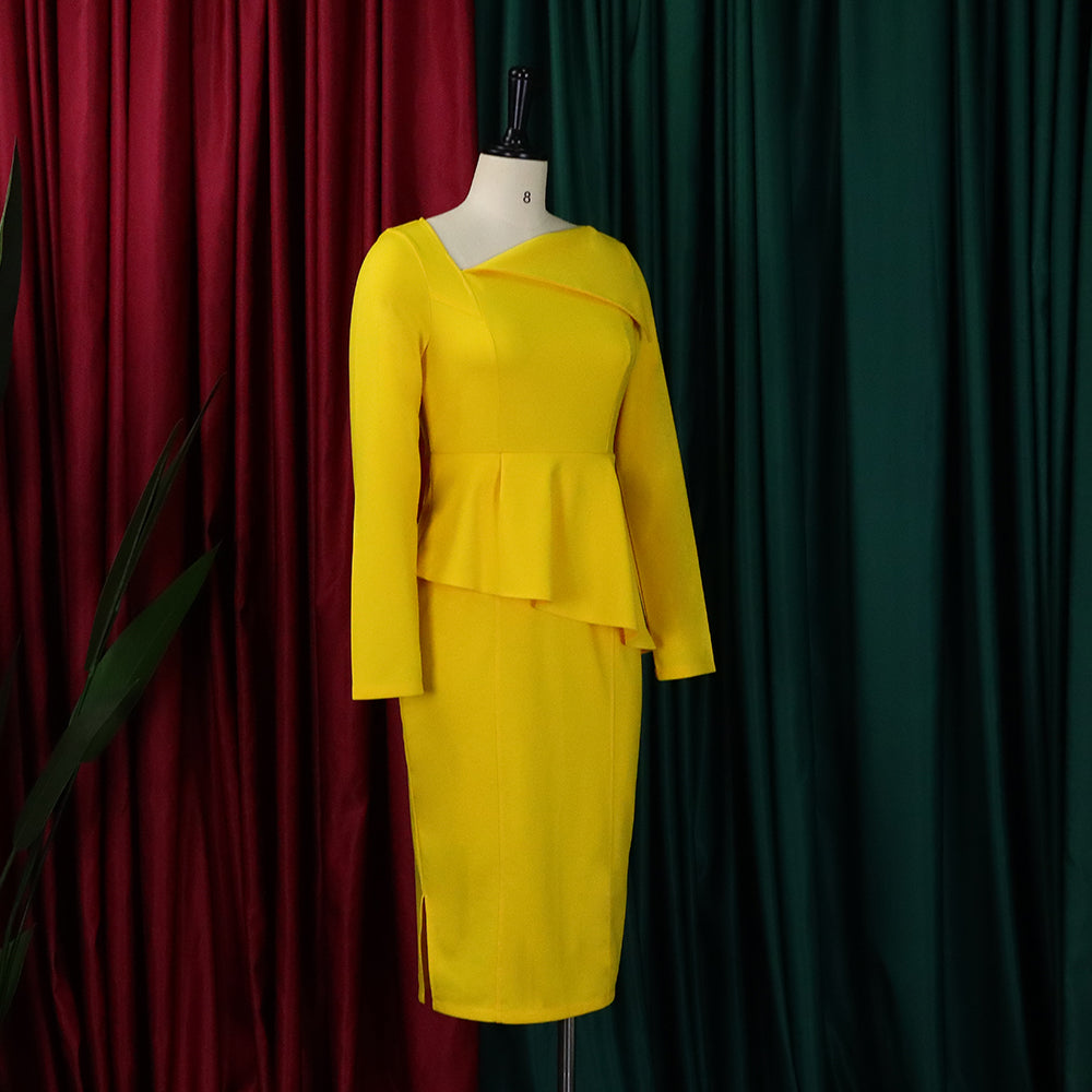 Plus Size African Women Fall Slash Shoulder Elegant Long Sleeve Dress 16