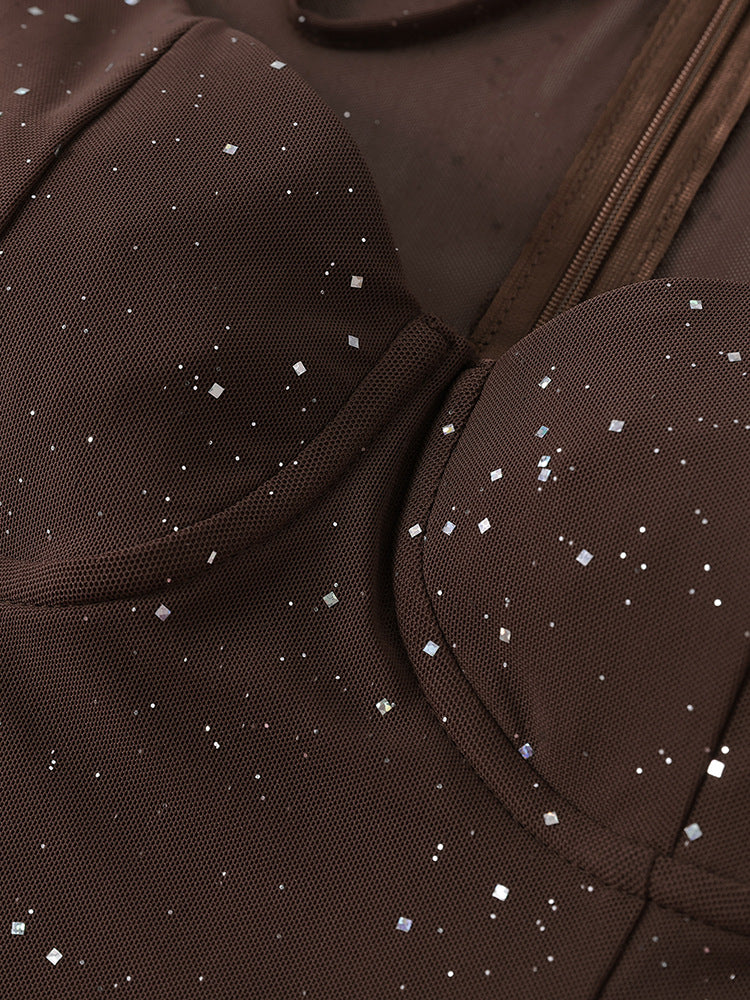 Mesh Bell Sleeve DSequin See-Through Mini Dress 15