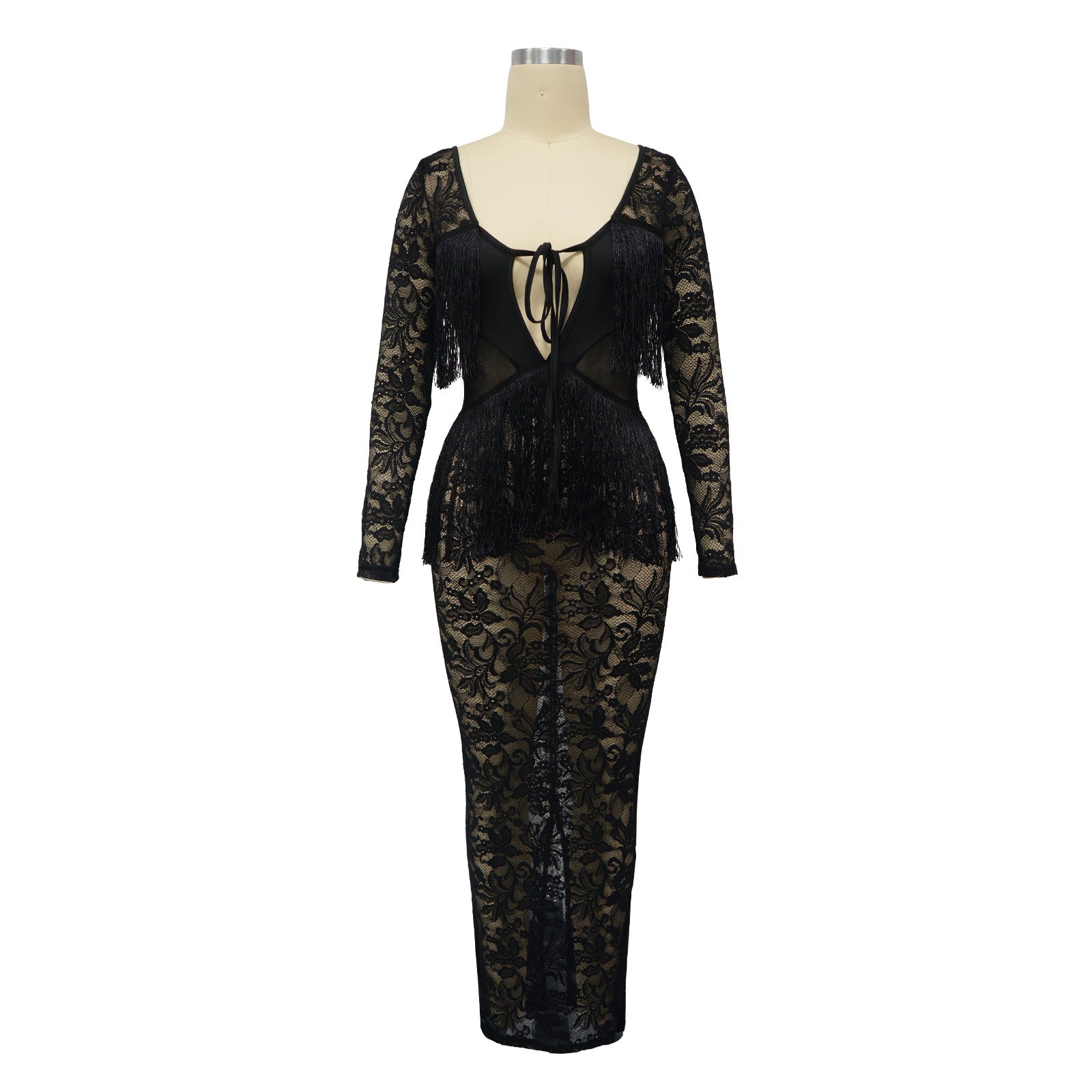 Summer Style Fashion Women's Sexy See Through Low Back Tassel Lace Dress 6