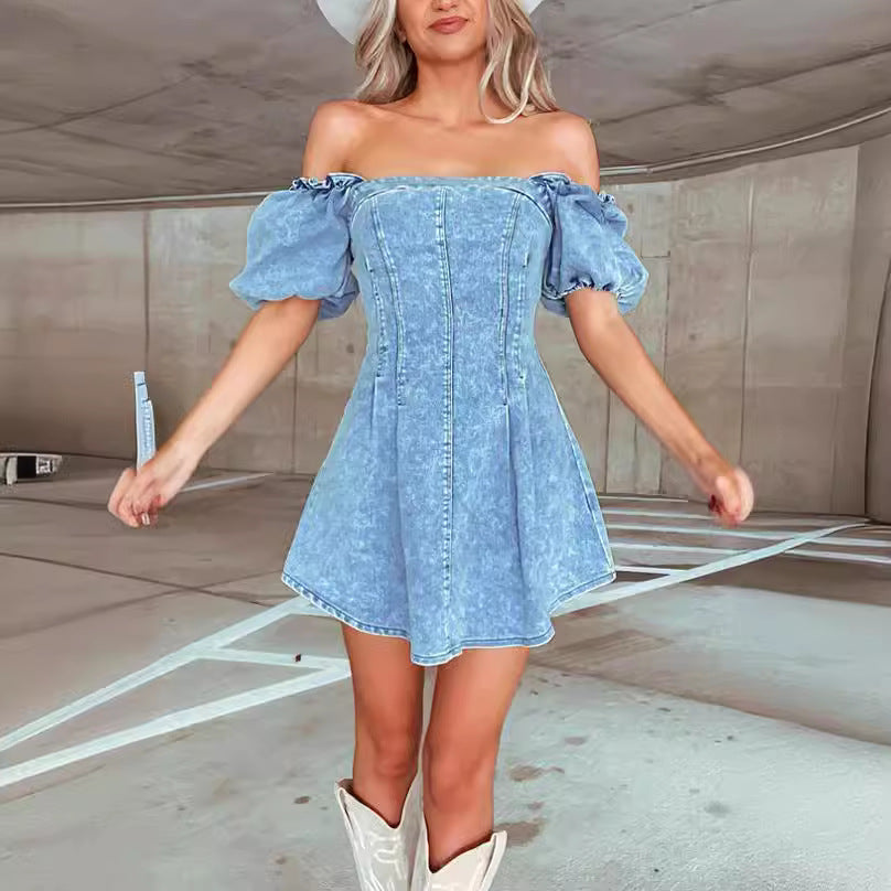 Spring Summer Fashionable Sexy Slim Short Sleeve Women Denim Dress 4