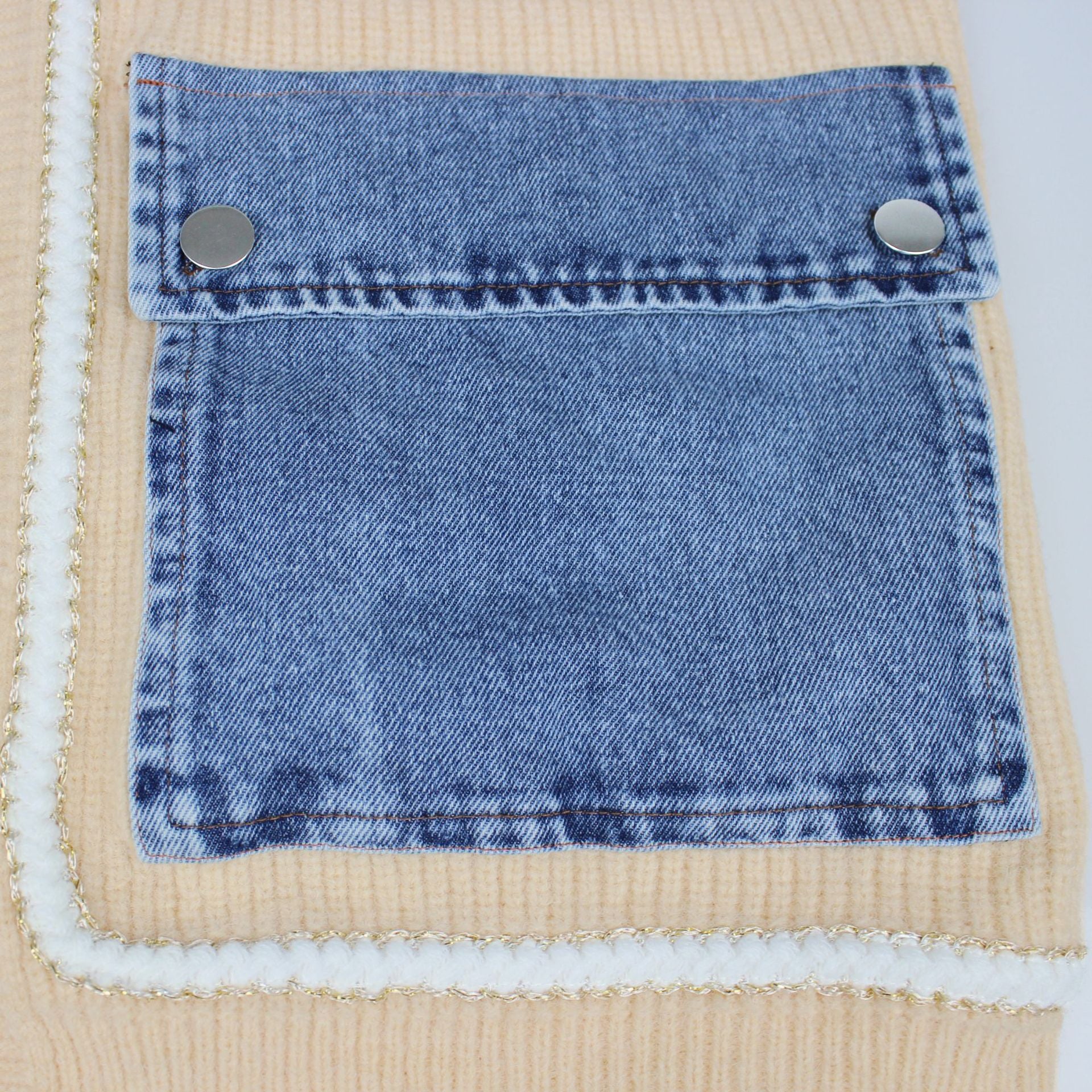 Women Patchwork Denim pocket cardigan sweater 15