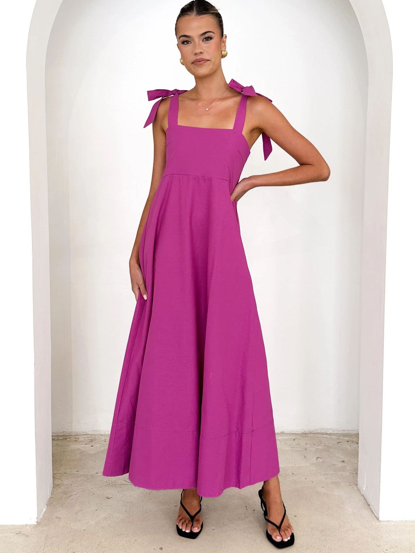 Solid Color Strap A-Line Casual Loose Dress 5