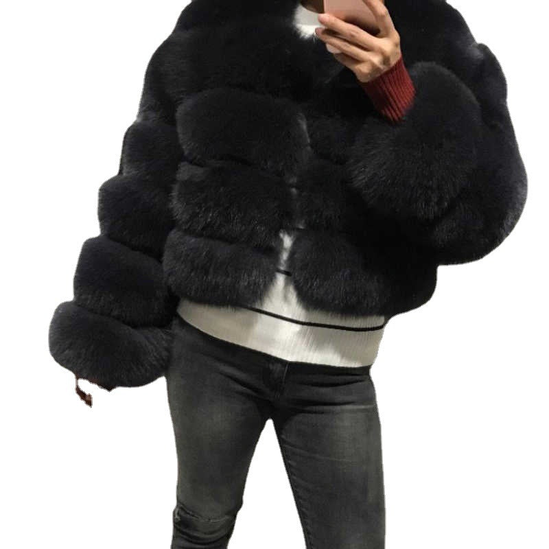 Women's Cropped Long Sleeve Fur Faux Fur Coat 32