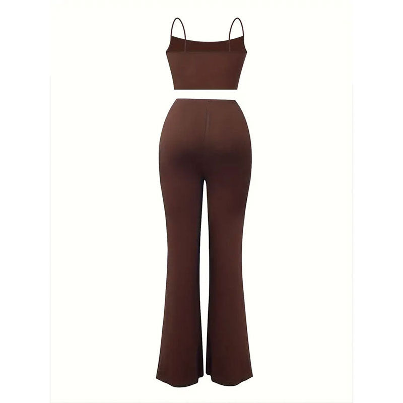 Women sexy suspender crop top and bell bottom pants two piece set 6