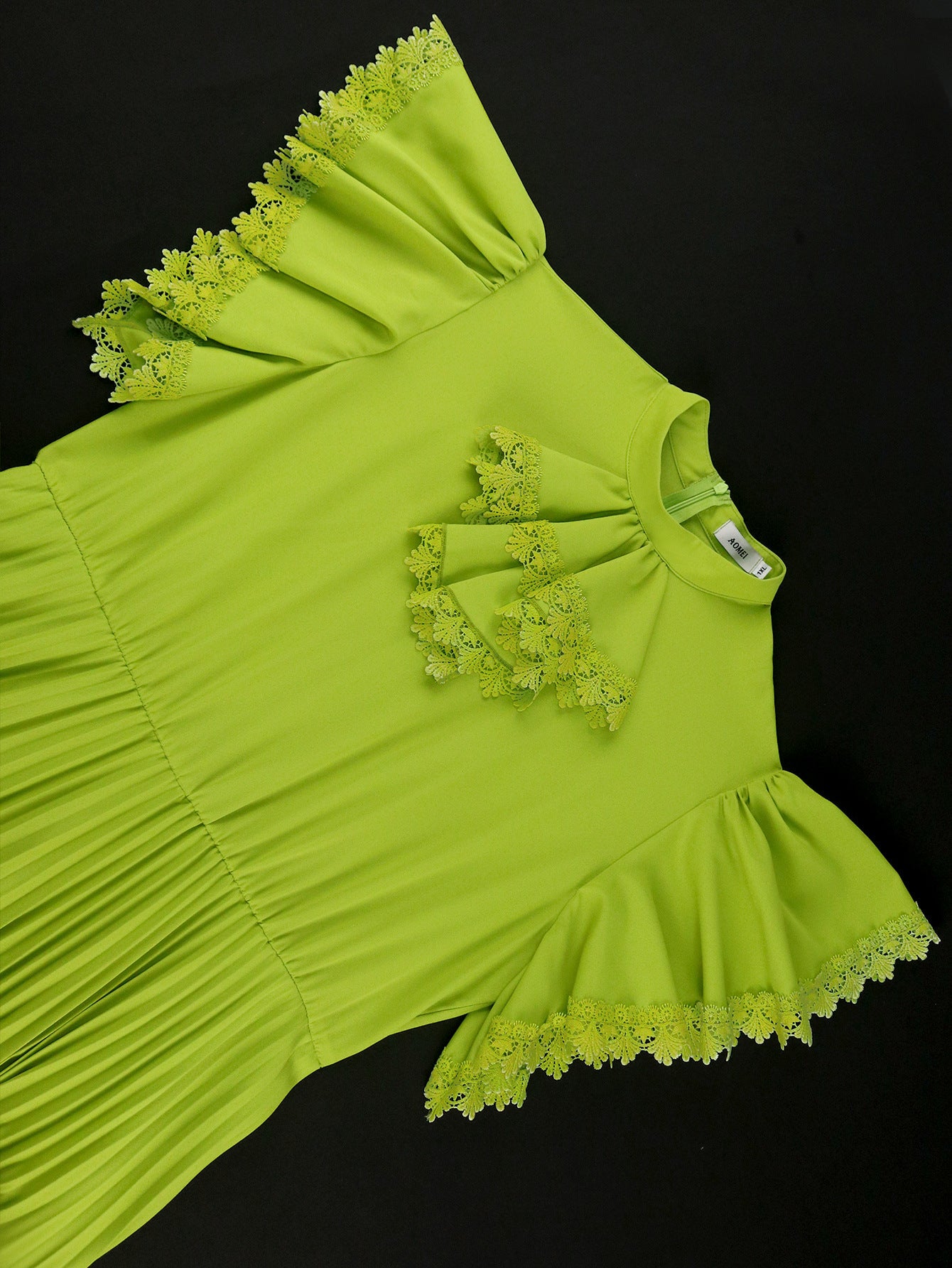 Fashion Elegant Green High Waist A-Line Pleated Formal Party Dress 5