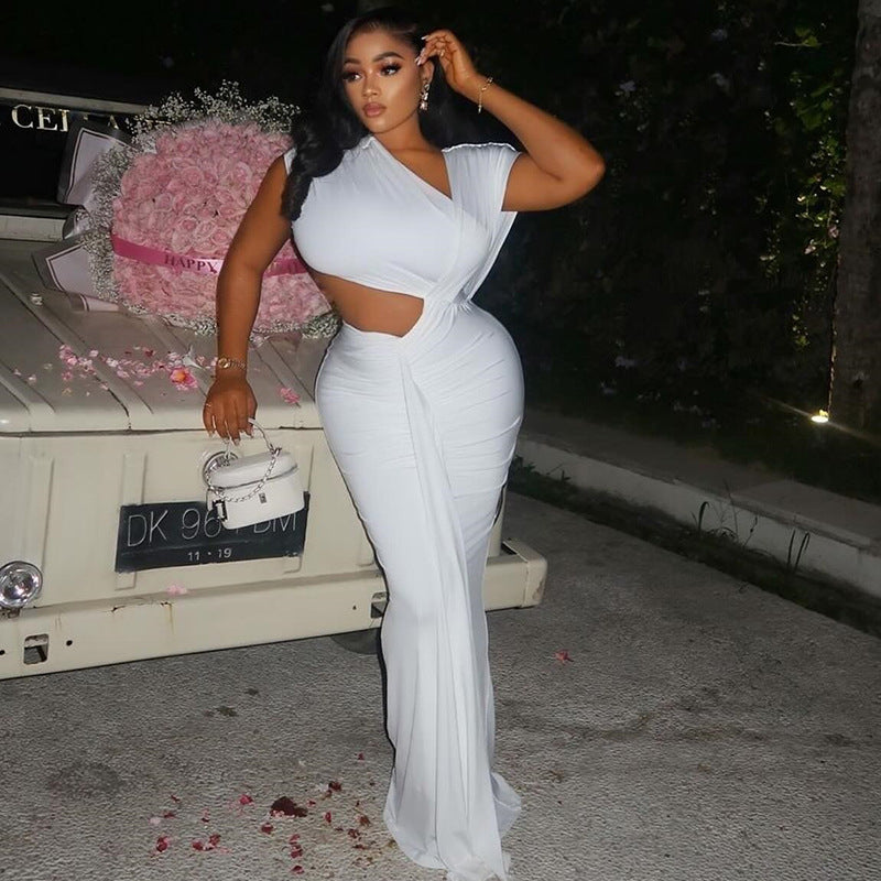 Women's Fashion Solid Color Slash Shoulder Sleeveless Ribbon Fishtail Chic Long Dress 4