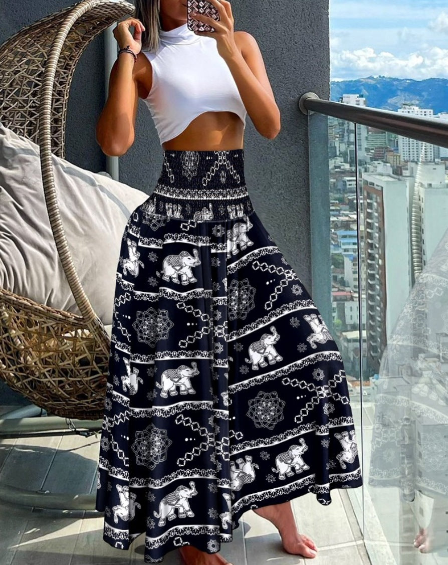 Summer Fashion High Waist Printed Women's Long Skirts 16