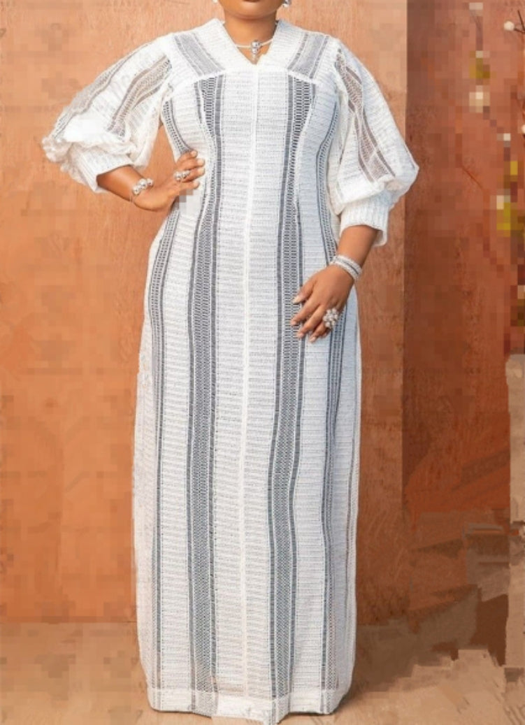 Plus Size Women V-neck Mesh Loose Maxi Dress