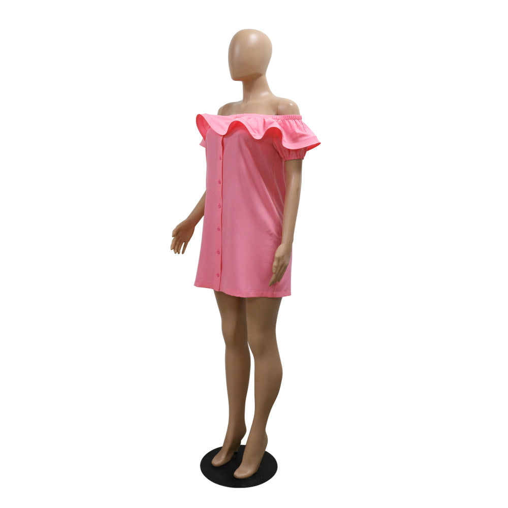 Women's Off Shoulder Short Sleeve Loose Casual Dress 10