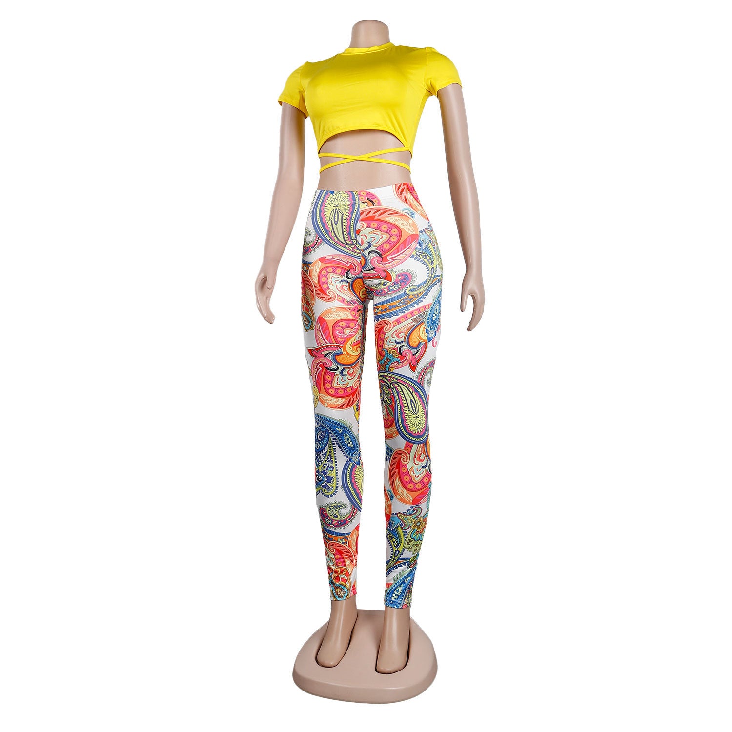 Women Sexy Short Sleeve Top+ Printed Trousers Two-piece Set 20