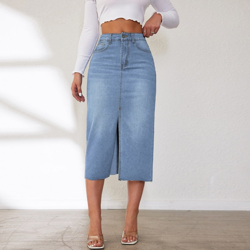 Retro Women's Midi Slit Denim Skirt 3