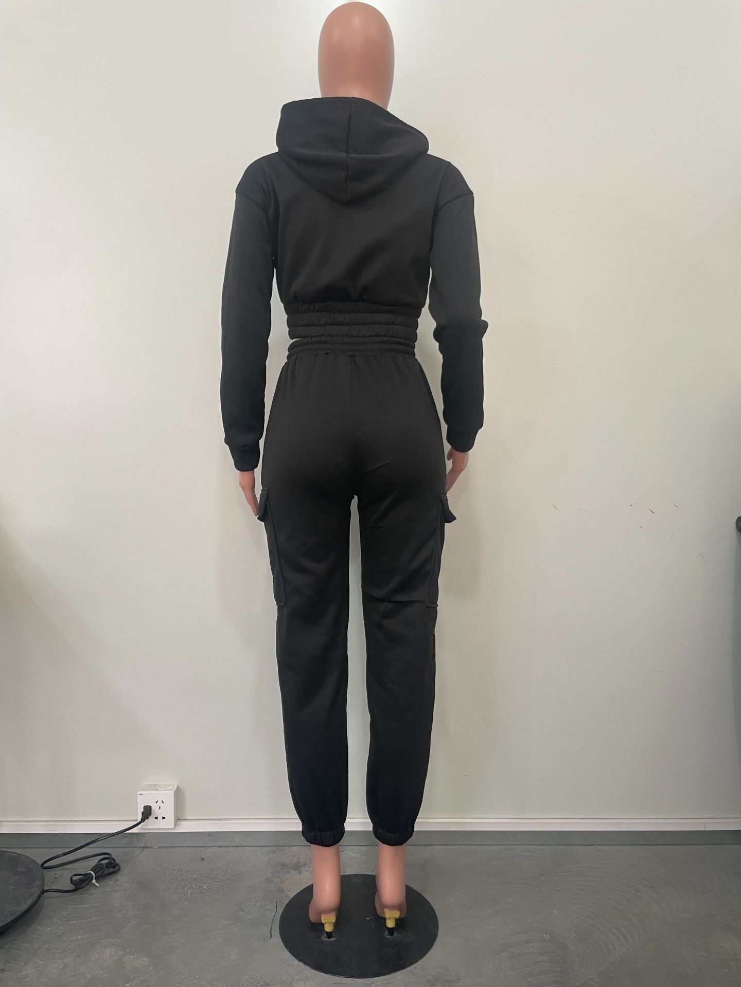 Autumn and winter Women fleece Hoodies and pocket trousers Solid two-piece set 13