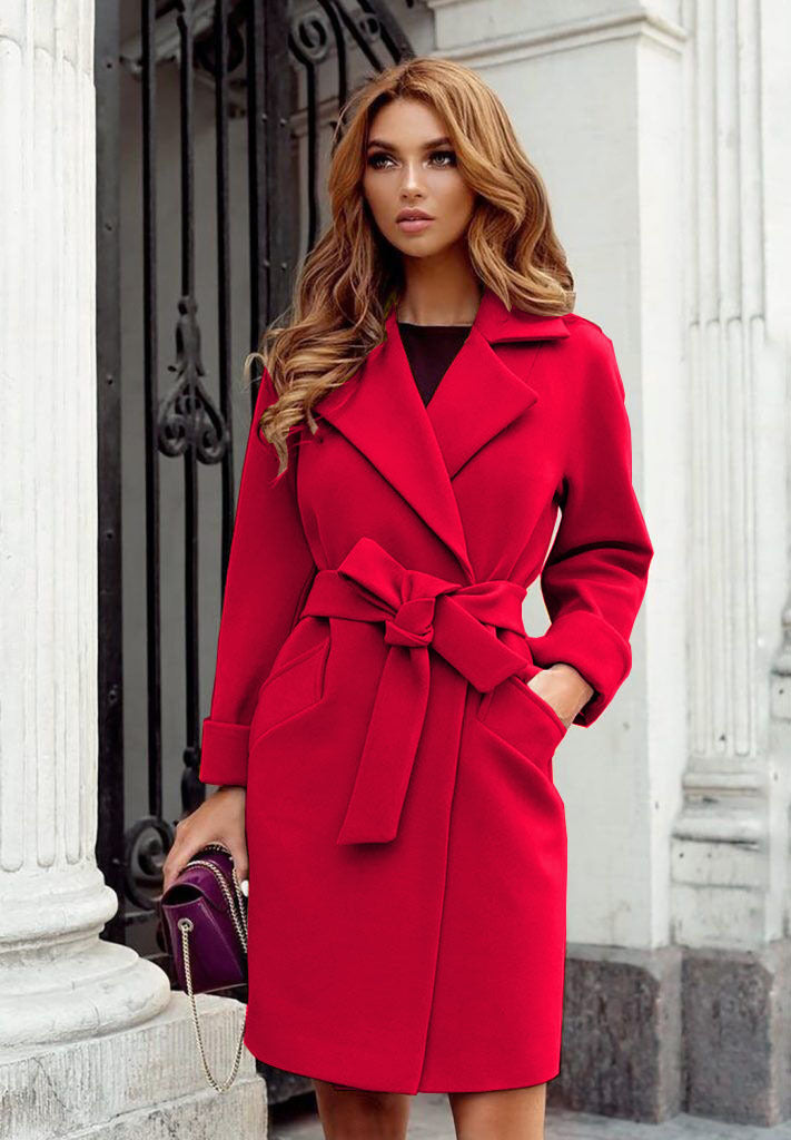 Women Belt Turndown Collar Coat 6