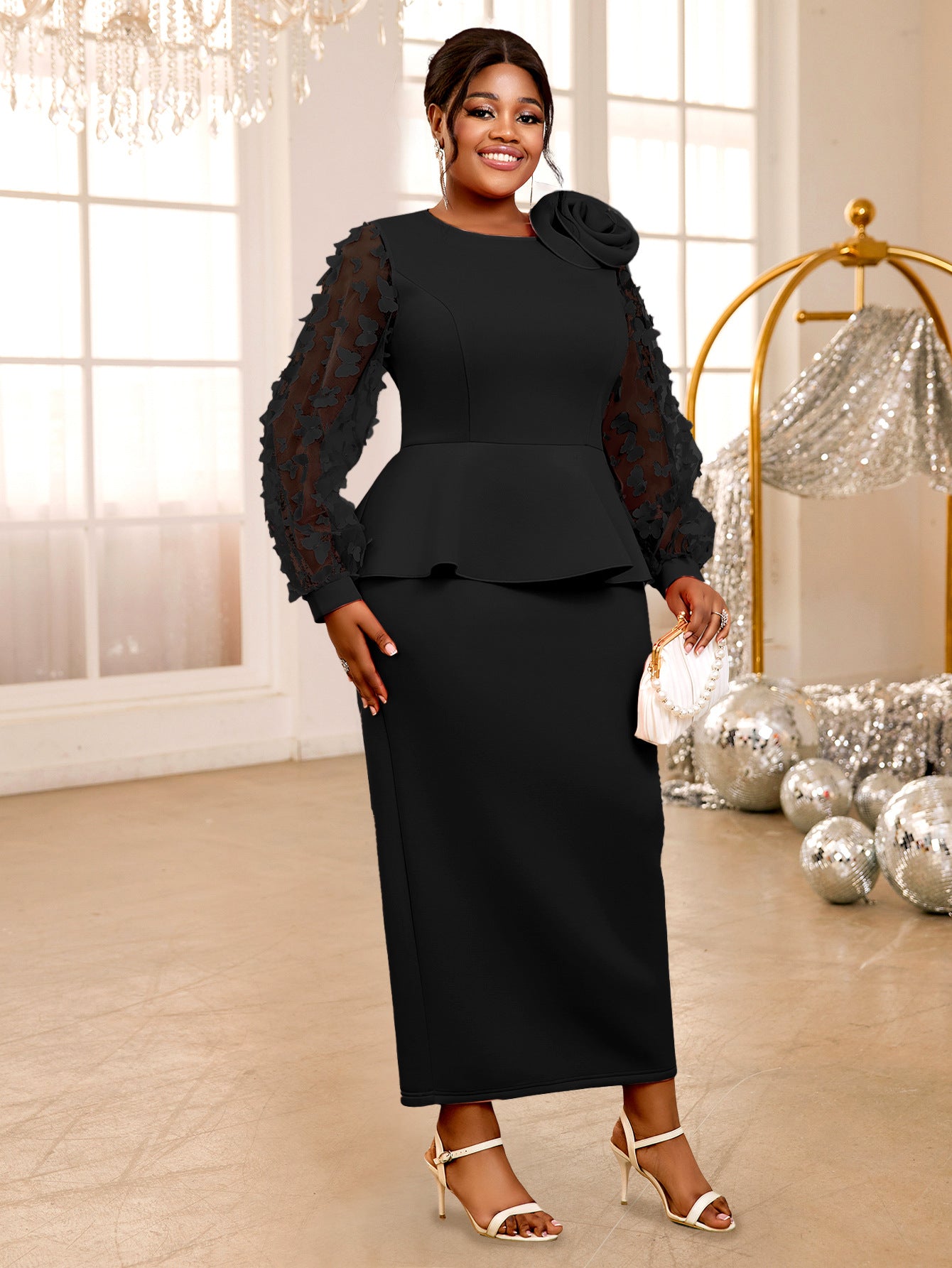 Plus-Size Women Lantern Sleeve Ruffled Party Formal Party Dress 6