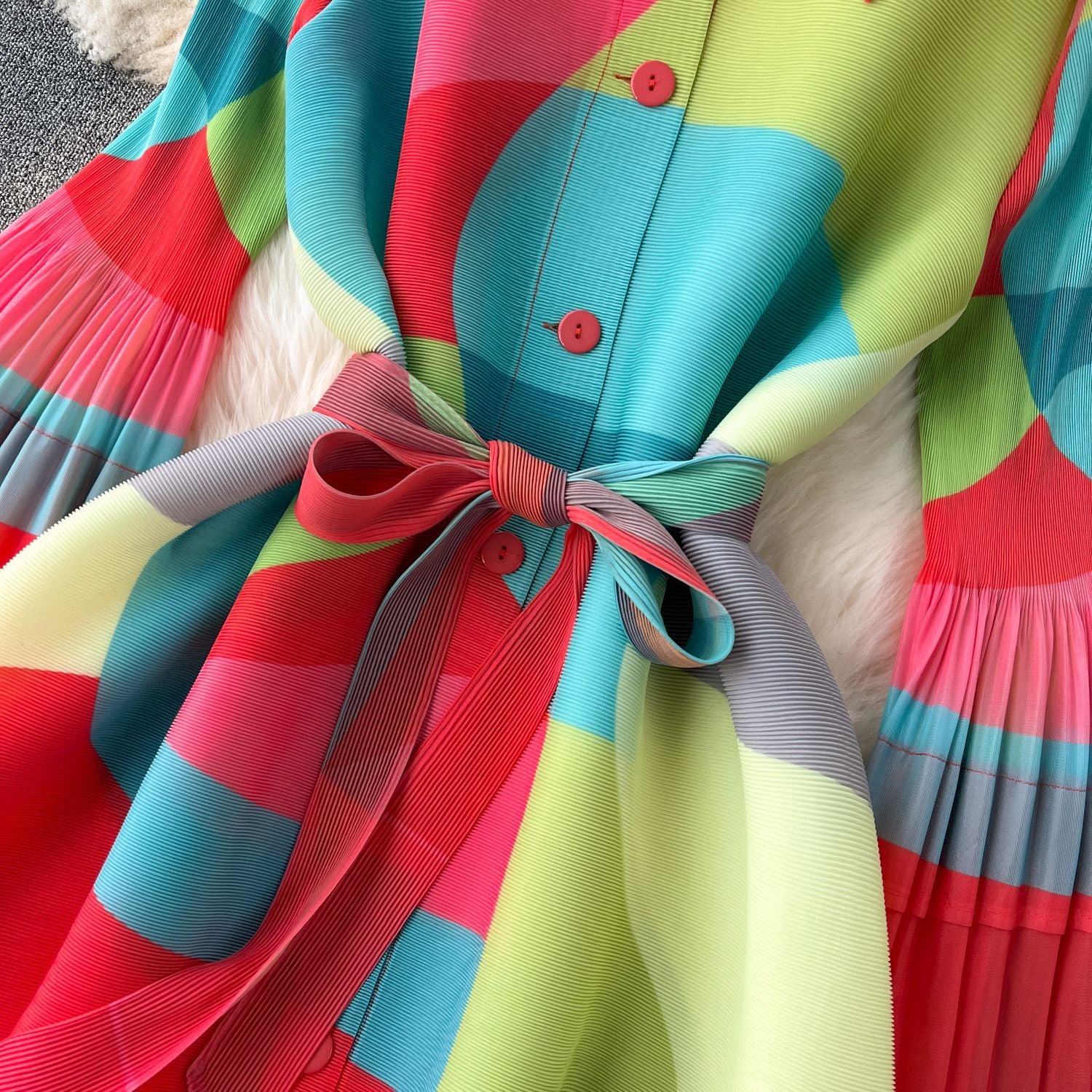 Print Women Summer Loose Slim Fit Casual Pleated Dress 12