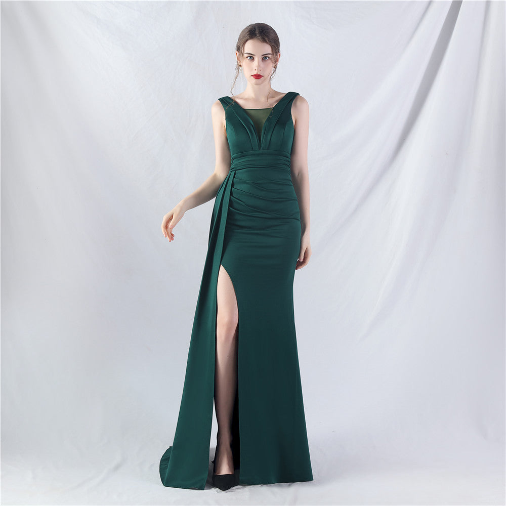 Women Pleated Satin Evening Dress 3