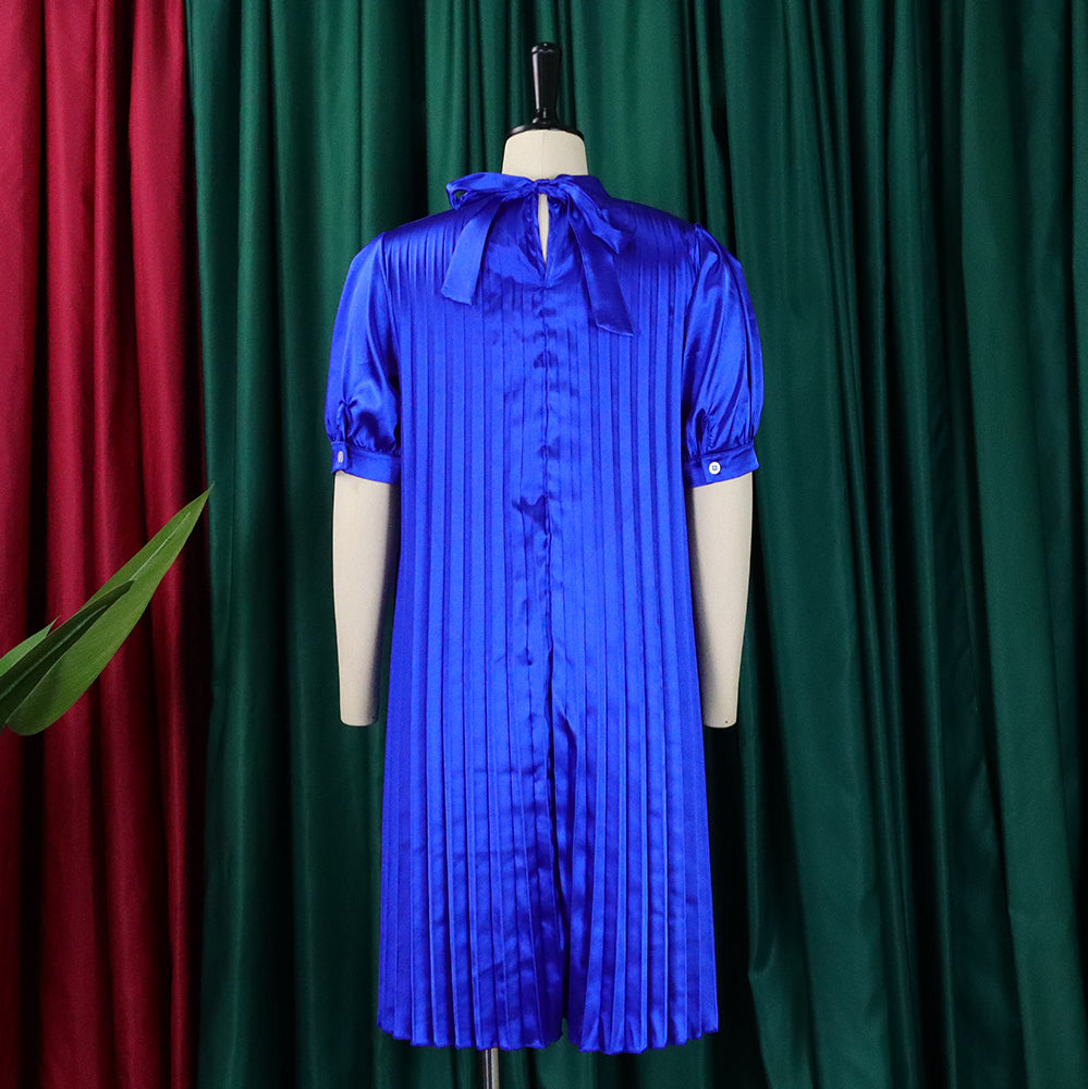 Plus Size Women's Summer Fashion Loose Casual Lace-Up Pleated Dress 14