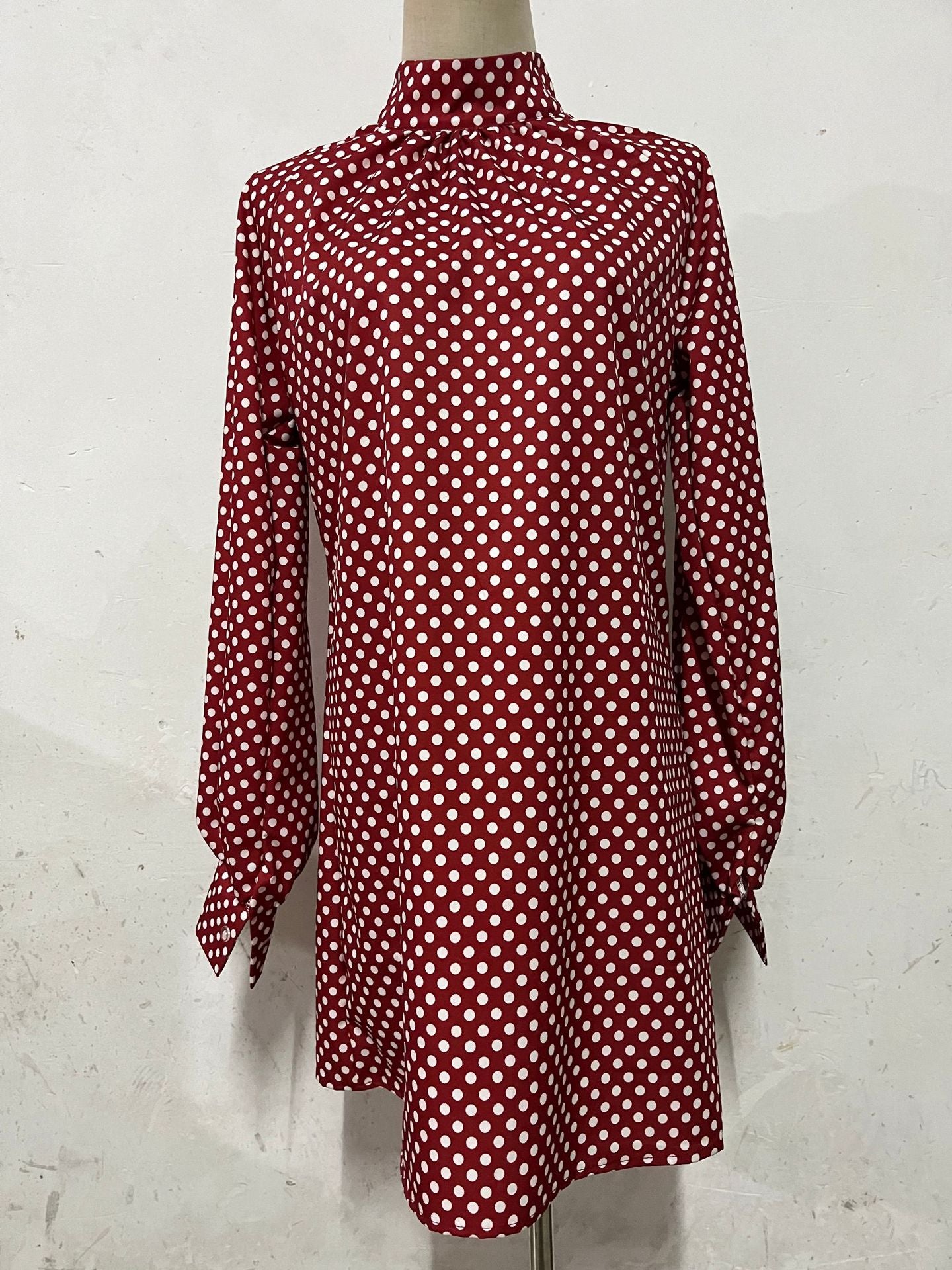 Spring And Autumn Fashionable Polka Dot Print Dress For Women 15