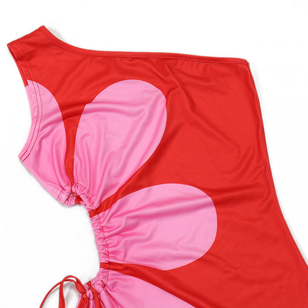 Women Slash Shoulder Hollow Printed Slim Sexy Long Dress 11