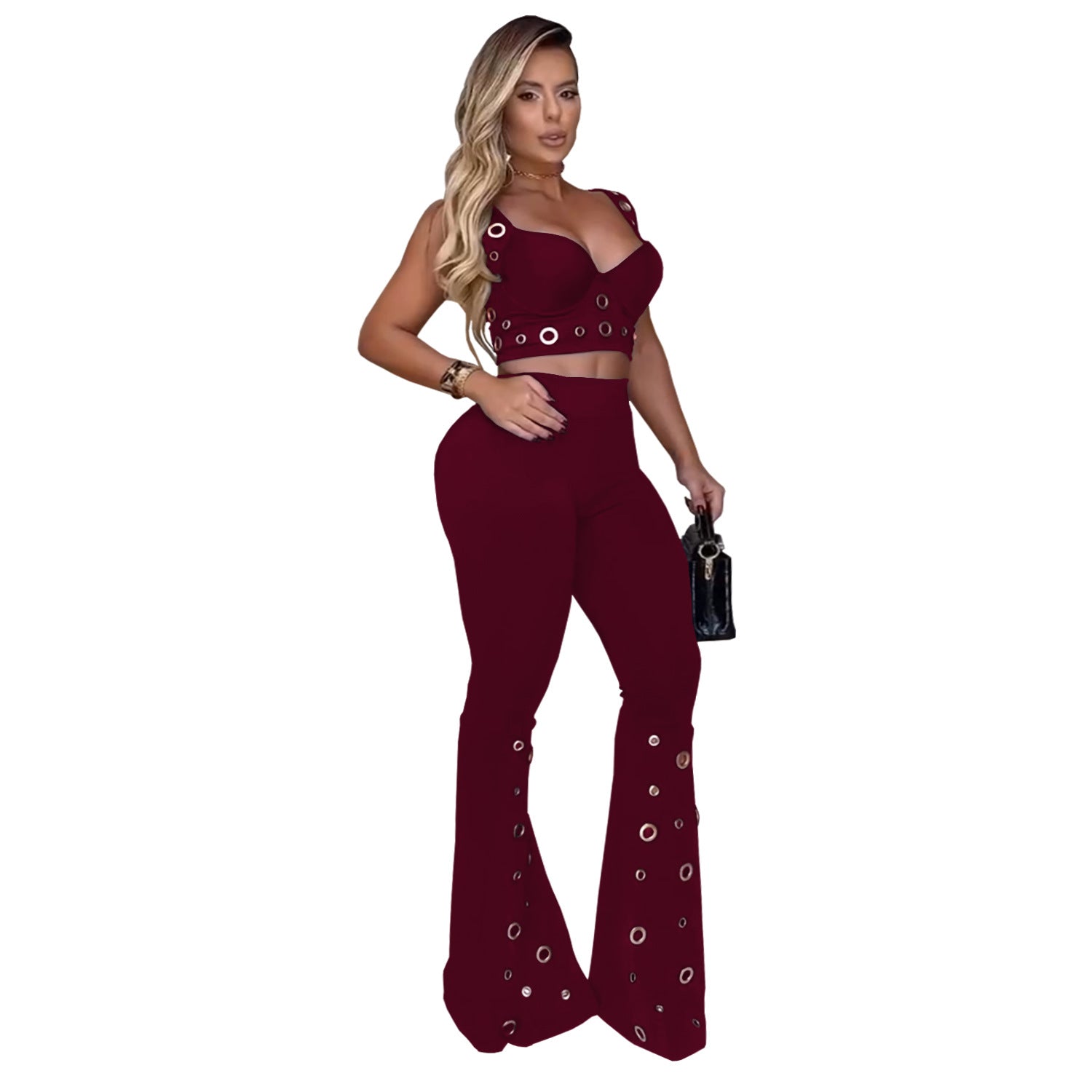 Women Sexy Top and Wide-Leg Pants Two-Piece Set 8