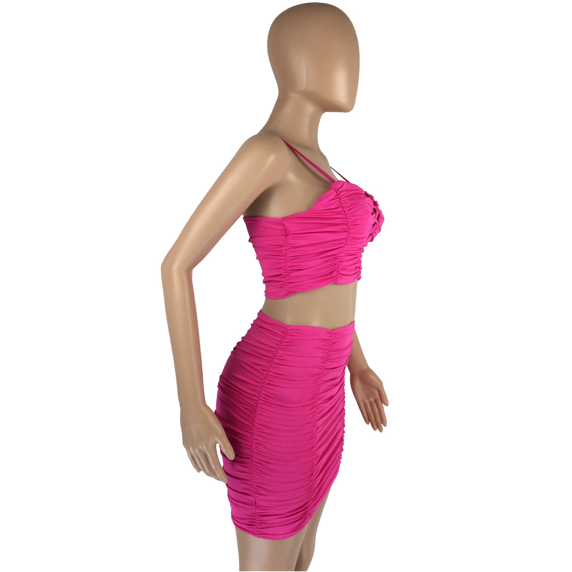 Women Strapless Pleated Crop Top and Bodycon Skirt Two-Piece Set 12