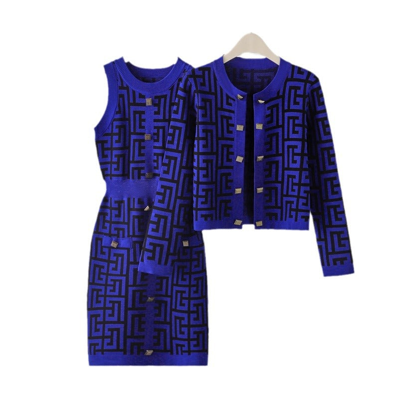 Women Cardigan Jacket Bodycon Dress Knitting Two-Piece Set 8