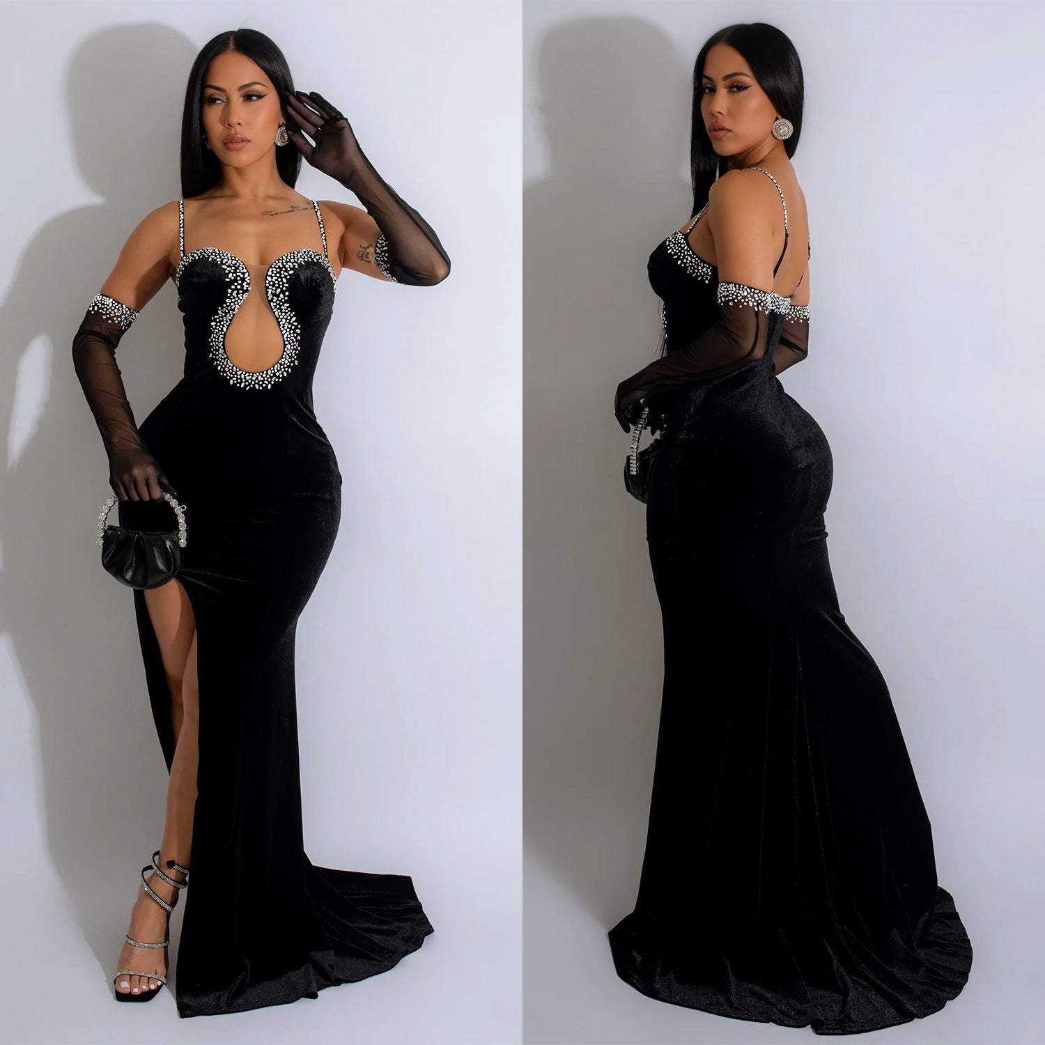Women Solid Sexy Strapless Beaded Maxi Dress 5