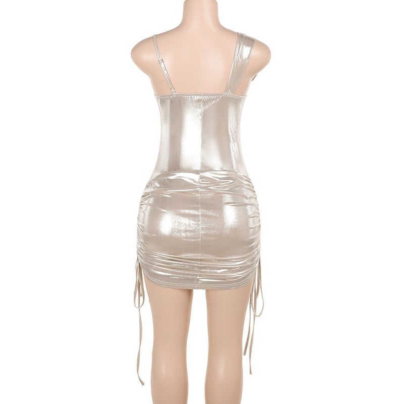 Women Fall Suspender Drawstring Bowknot Dress 6