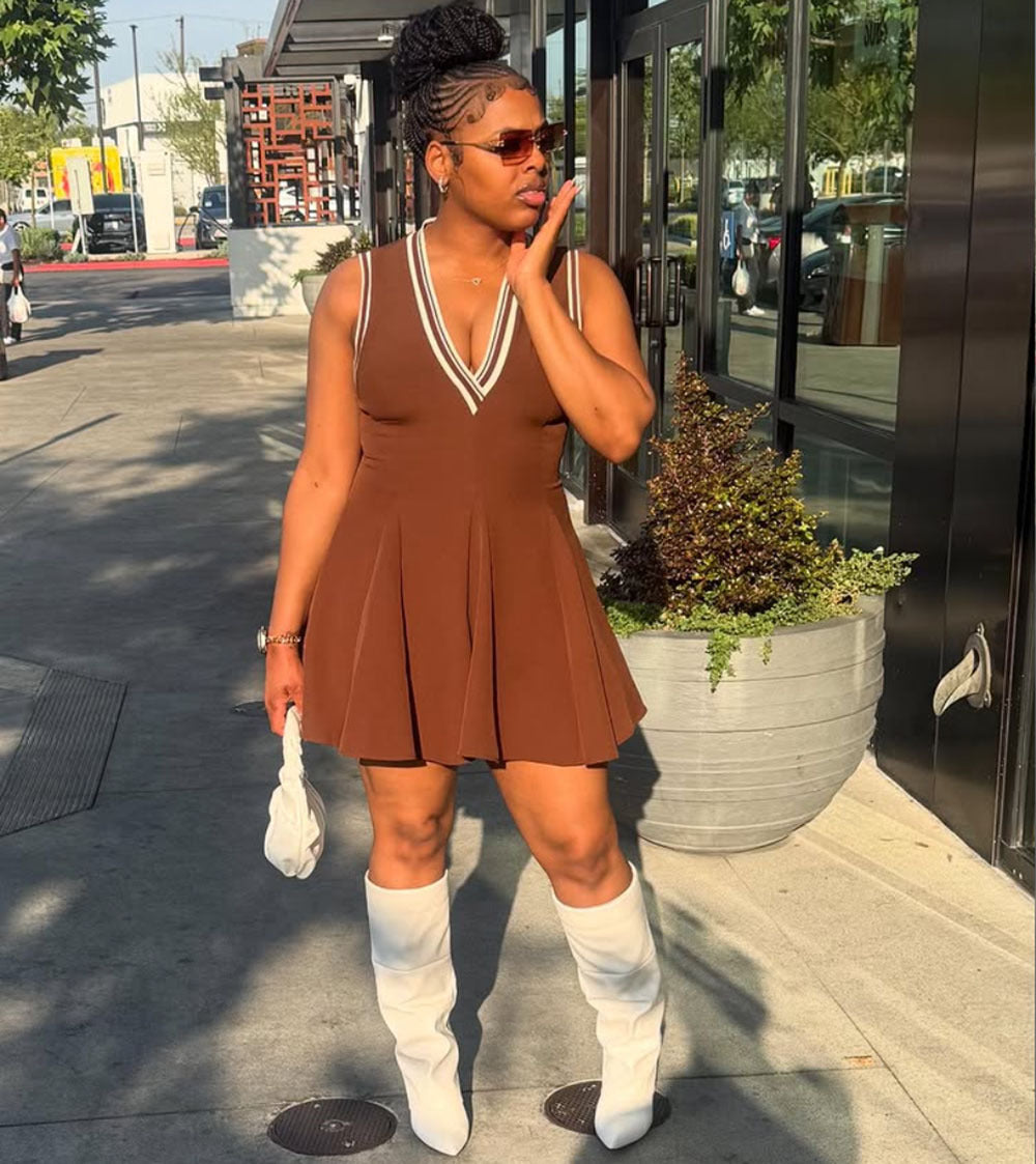 Women Women sexy pleated lotus leaf sleeveless Sundress 3