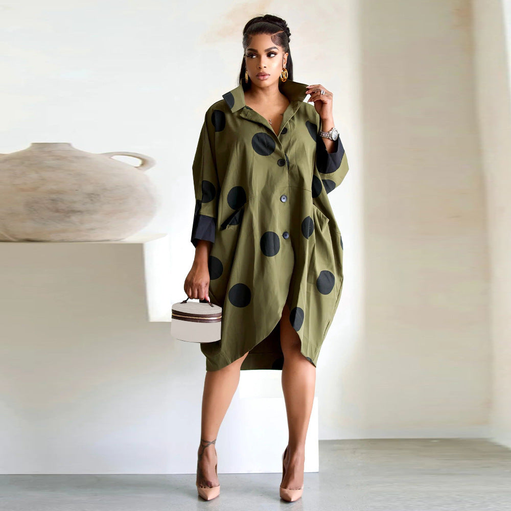 Women Printed Nine Quarter Sleeve Pocket Shirt Dress 4