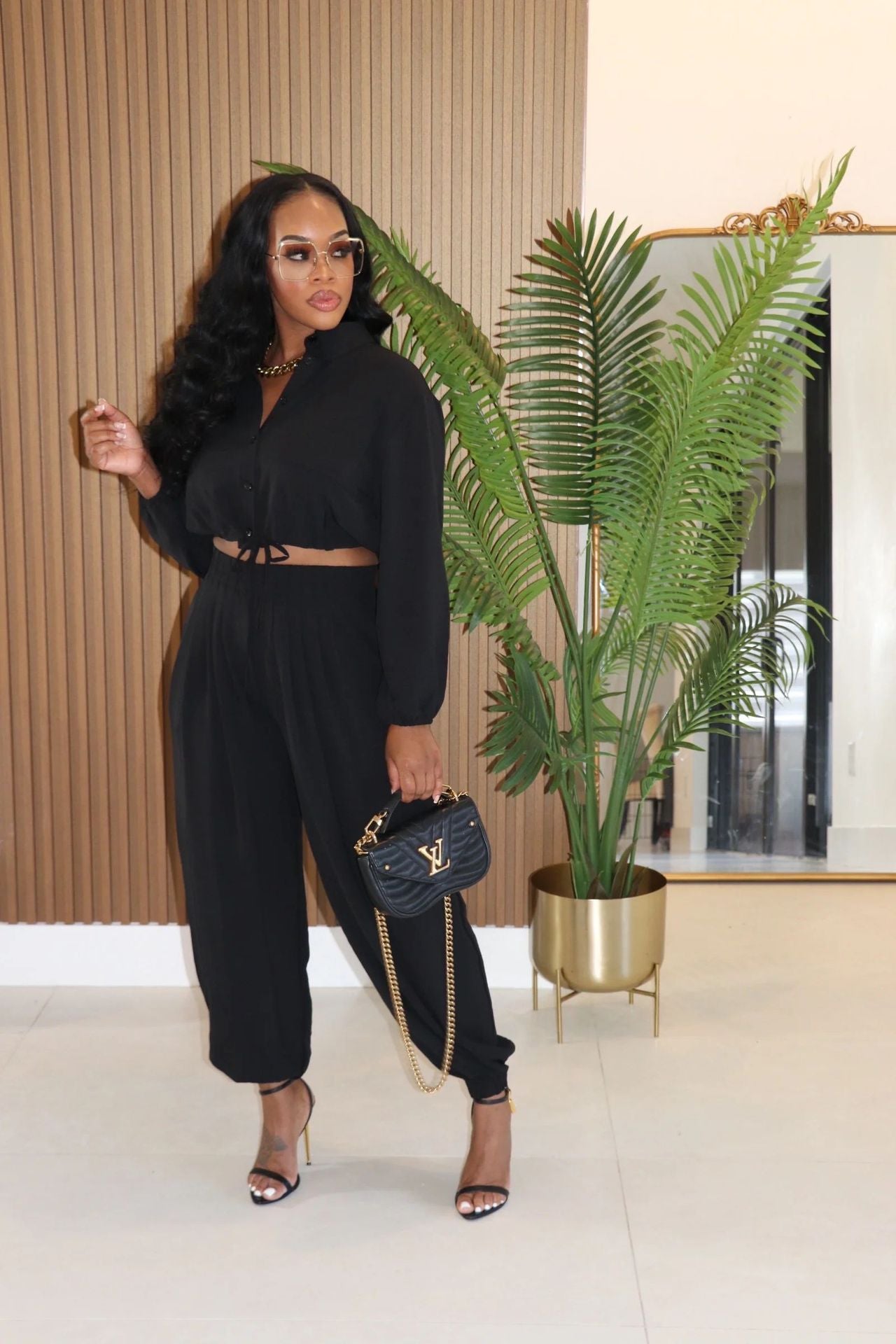 Women's Autumn Solid Elastic Waist Long Sleeve Pocket Sport Pants Set