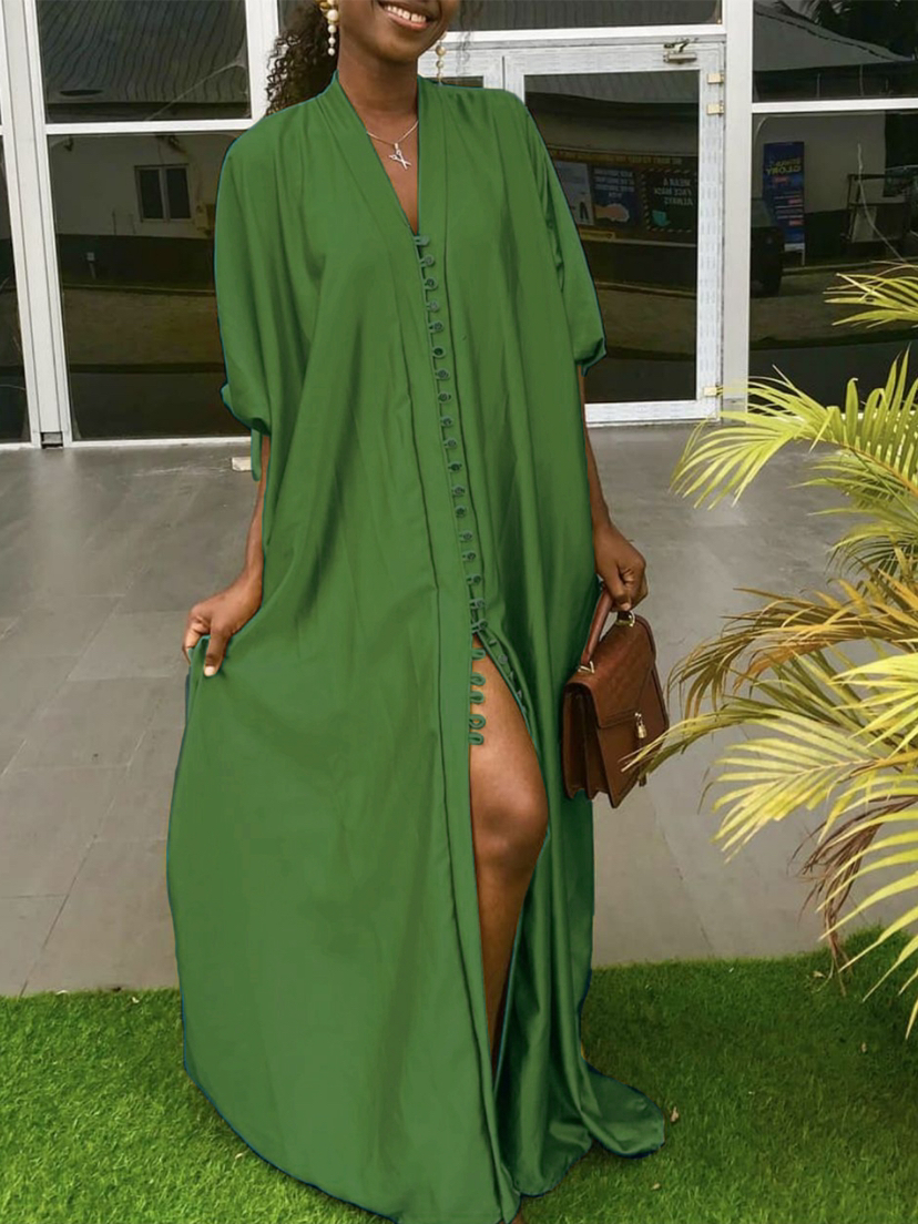 Women solid color button dress 5