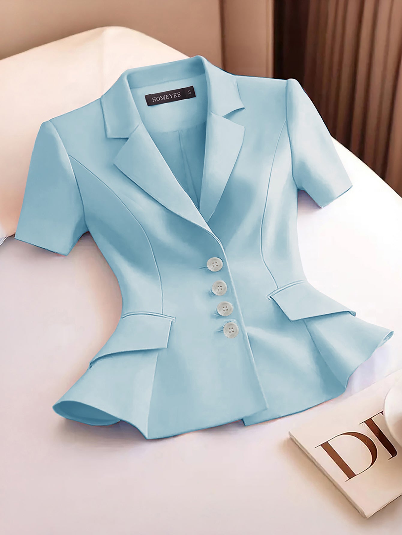 Women Solid Single-breasted Multi-button Turndown Collar Elegant Blazer 4