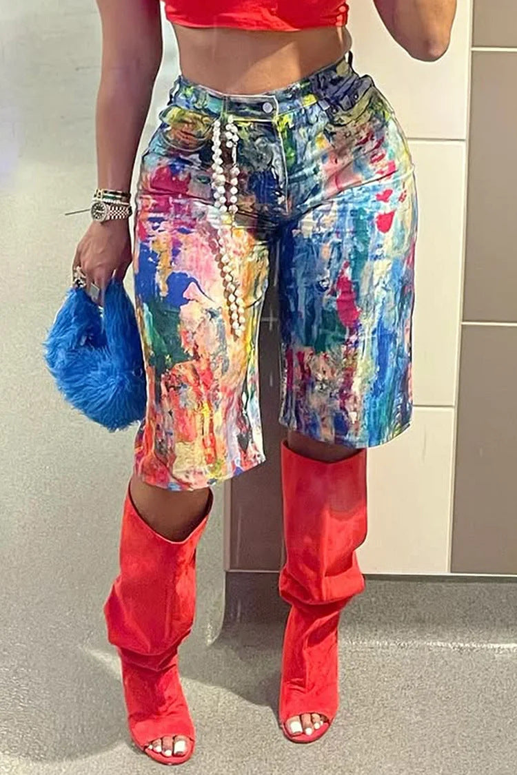 Women Casual Painted Printed Shorts