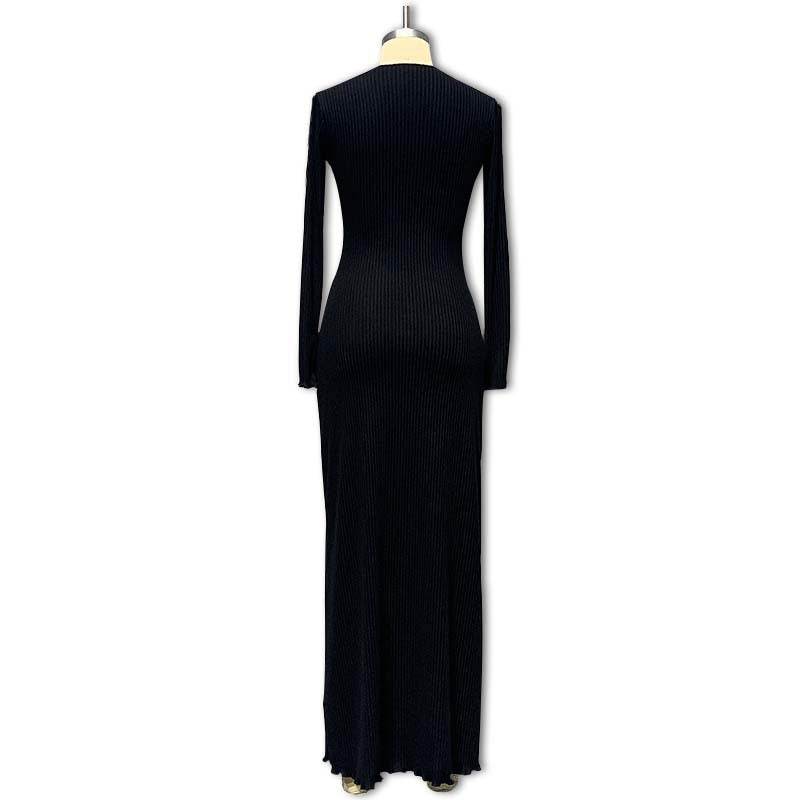 Autumn And Winter Slim Waist High Collar Slim Fit Knitting Long Dress For Women 14