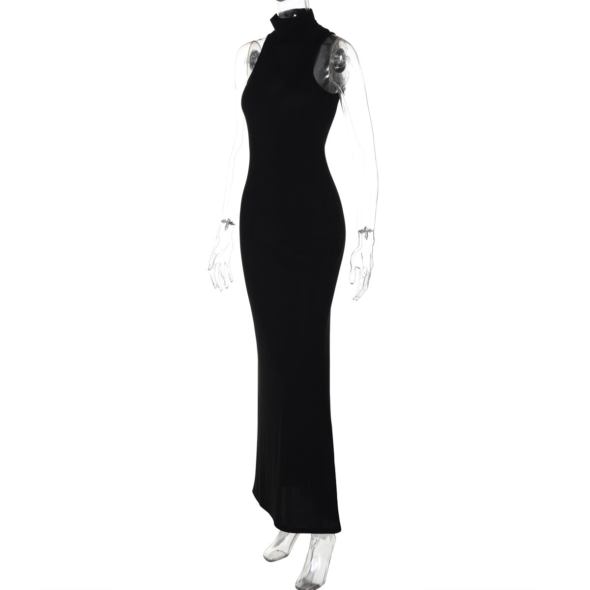 Women Half-high Collar Sleeveless Solid Maxi Dress 7