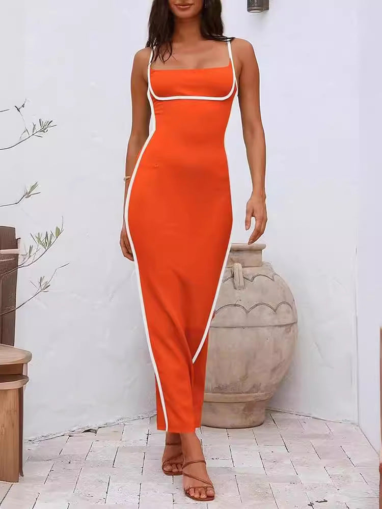 Women Sexy Contrast Color Suspender Dress 5