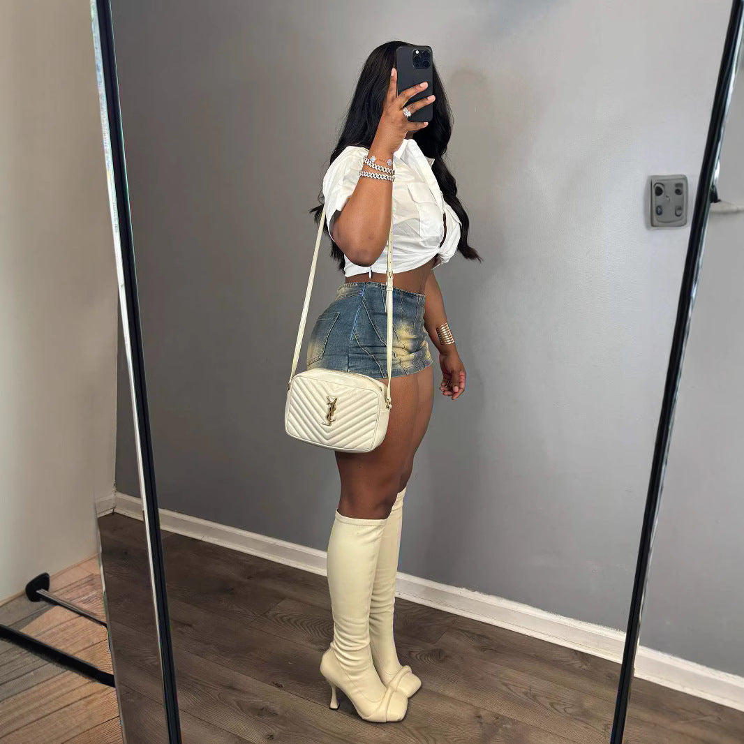 Women Summer Sexy Zipper Washed Skirt 5