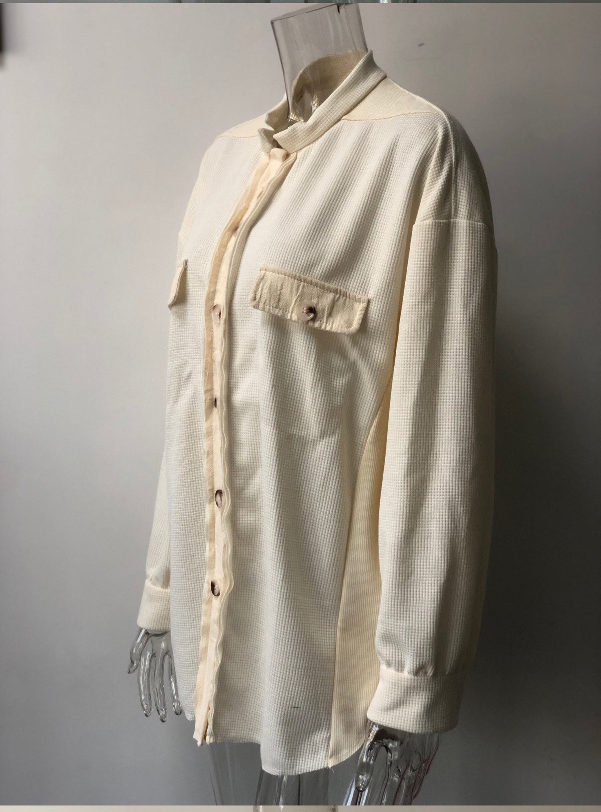 Autumn Jacket Fashion Casual Turndown Collar Pocket Patchwork Irregular Shirt Women 28