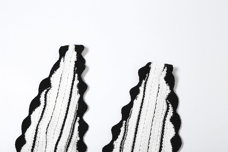 Summer Lace-Up Deep V Low Back Tops High Waist Slim Striped Skirt Two Piece Set 9