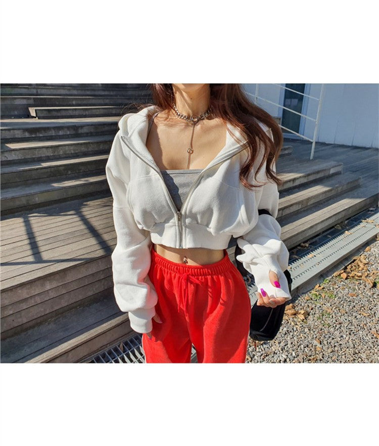 Autumn and winter chic fashion hooded short sportsCasual zipper women's trend Hoodies 15