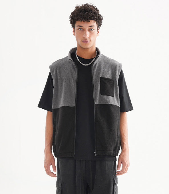 Men's Contrast Color Patchwork Polar Fleece Vest Jacket