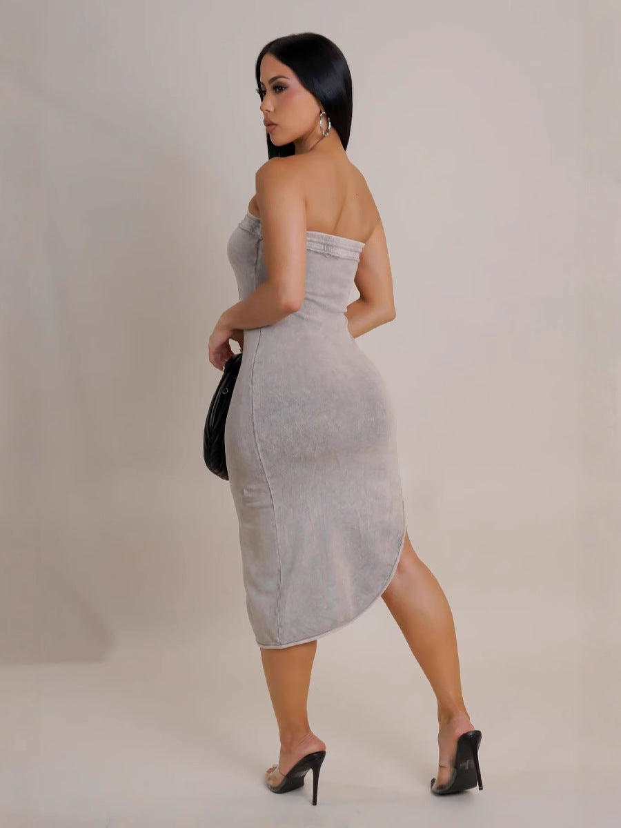 Women Summer Irregular Print Strapless Dress 6