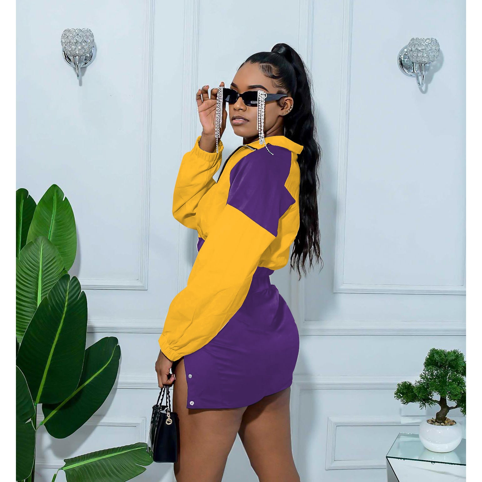 Autumn And Winter Women's Color-Blocking Long-Sleeved Casual Two-Piece Skirt Set For Women 23