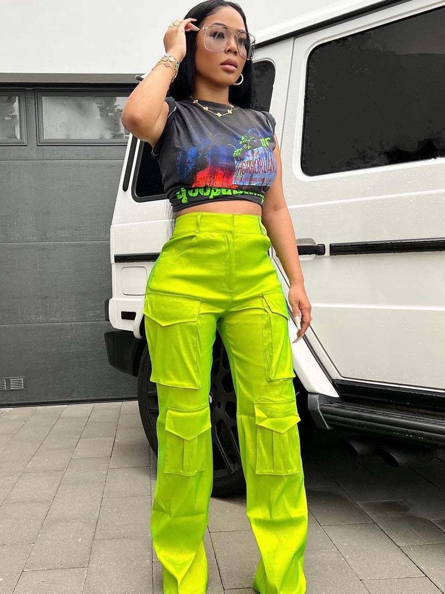 Women's Fashion Casual Solid Pocket Cargo Pants 8